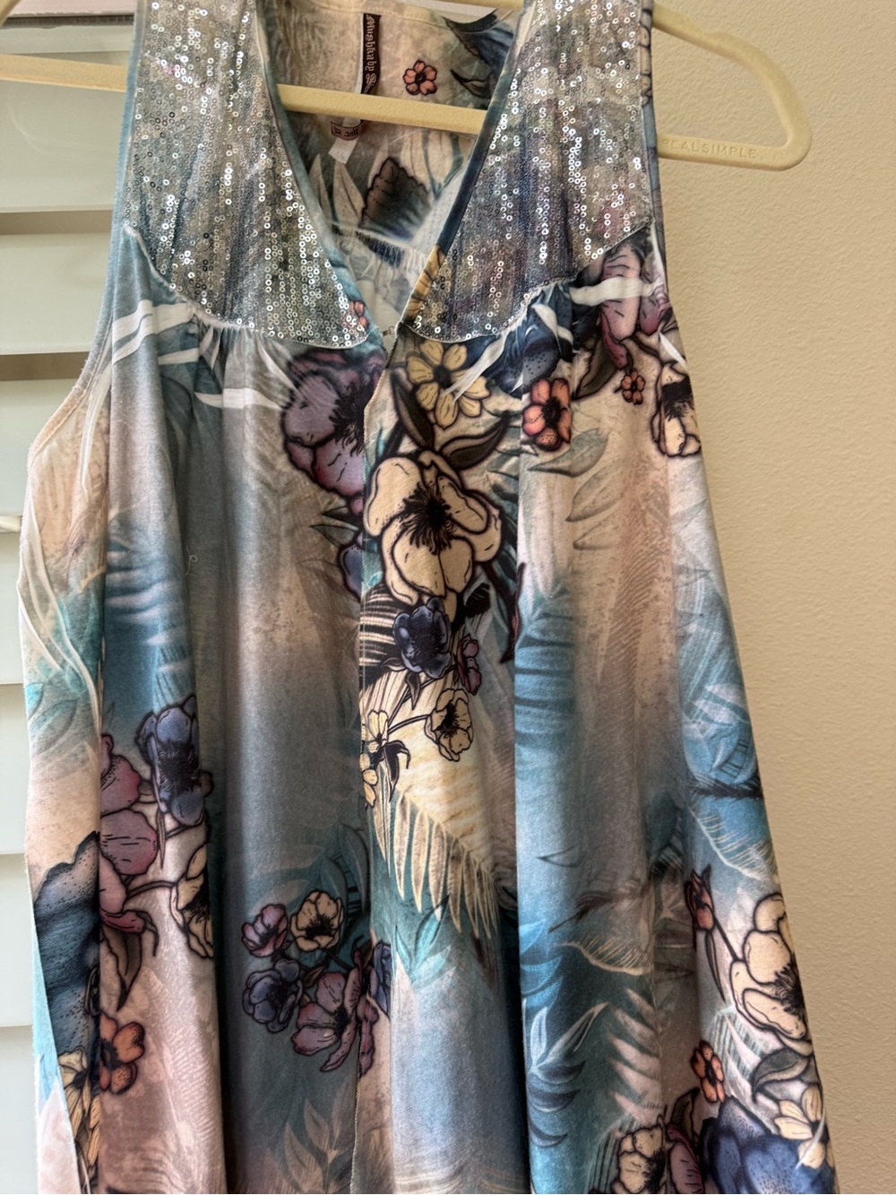 Sienna Rose Sequin-Trim Floral Camisole in Blue, Cream and Pink
